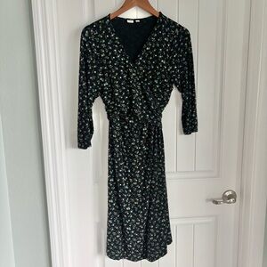 GAP Maternity Black Floral Faux Wrap Midi Dress - Size Large
